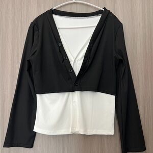 Women's Black and White Button-Up Top
